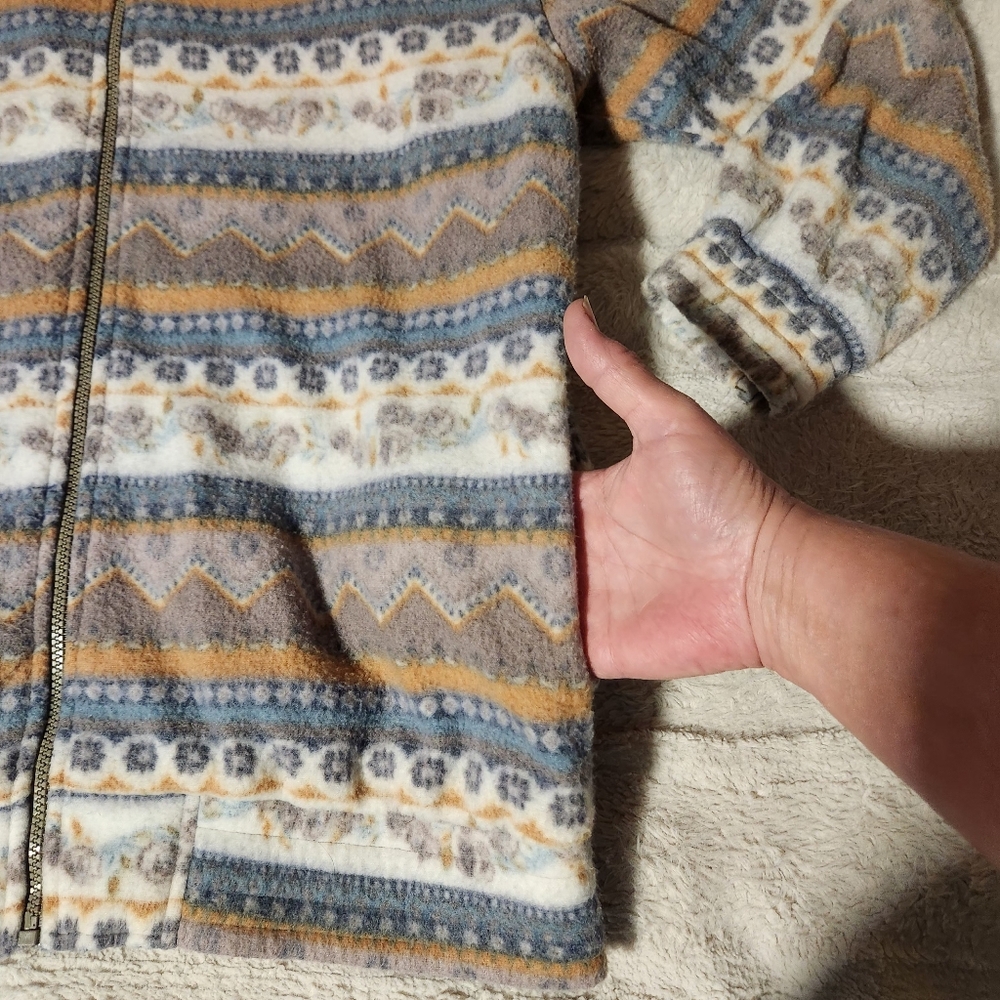 Vtg Haband Fleece Jacket Womens Sz Large Aztec Full Zip Southwest Pockets Warm - Picture 5 of 10